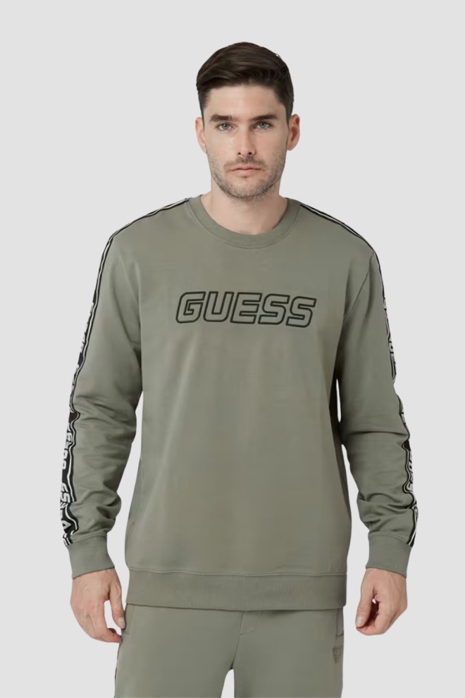 GUESS Zielona męska bluza z lampasami Arlo Cn, Rozmiar XL