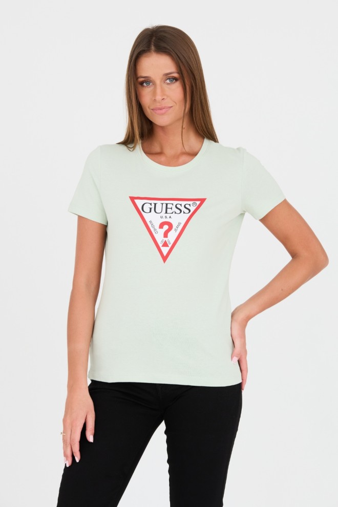 GUESS Zielony damski t-shirt bawełniany Original Tee, Rozmiar M