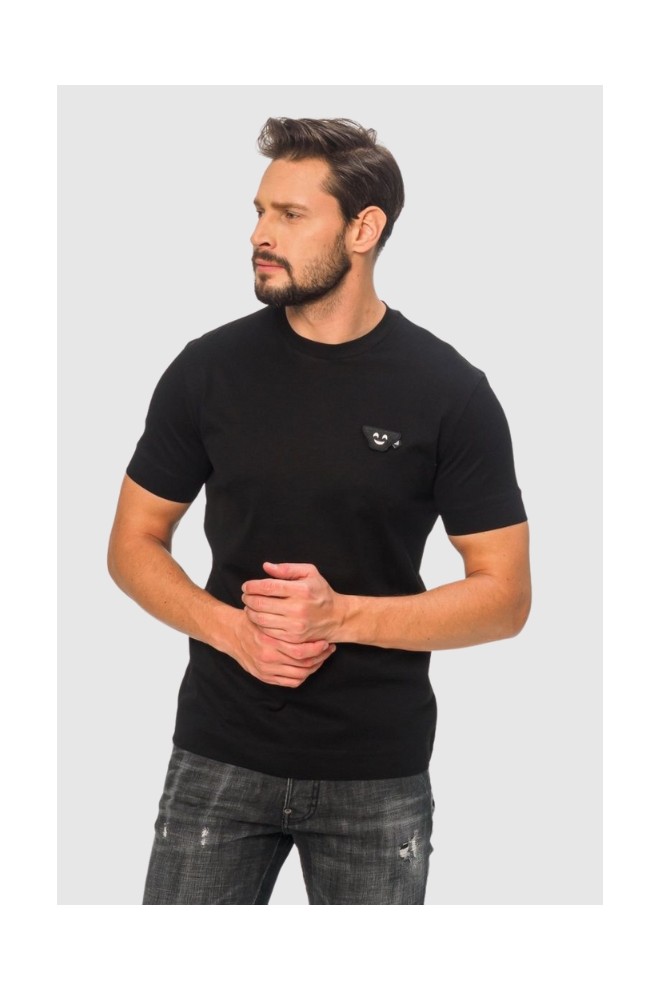 EMPORIO ARMANI Czarny t-shirt męski z wymienną aplikacją, Rozmiar S