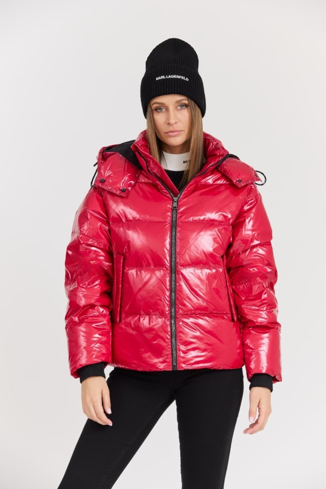 KARL LAGERFELD Czerwona damska kurtka Hooded Down Jacket, Rozmiar M