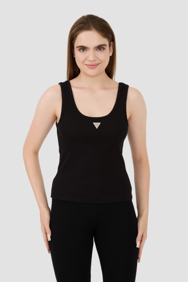 GUESS Czarny damski top Ribbed Knit Tank, Rozmiar M