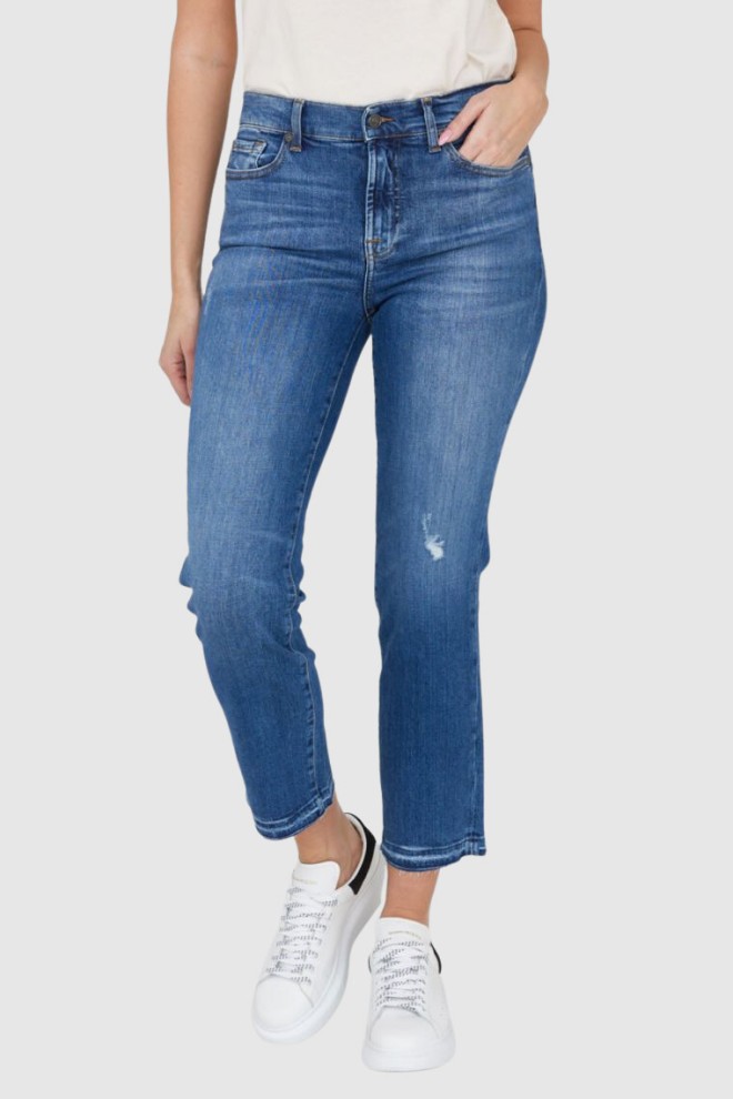 7 FOR ALL MANKIND Niebieskie jeansy damskie THE STRAIGHT CROP SLIM ILLUSION, Rozmiar 29