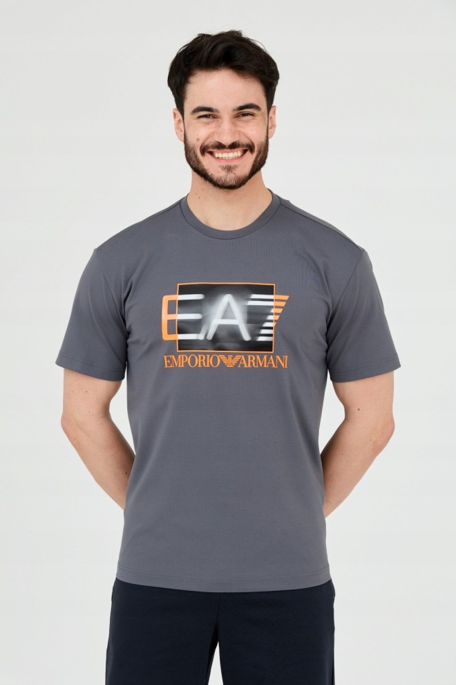 EA7 Męski szary t-shirt z holograficznym logo, Rozmiar S