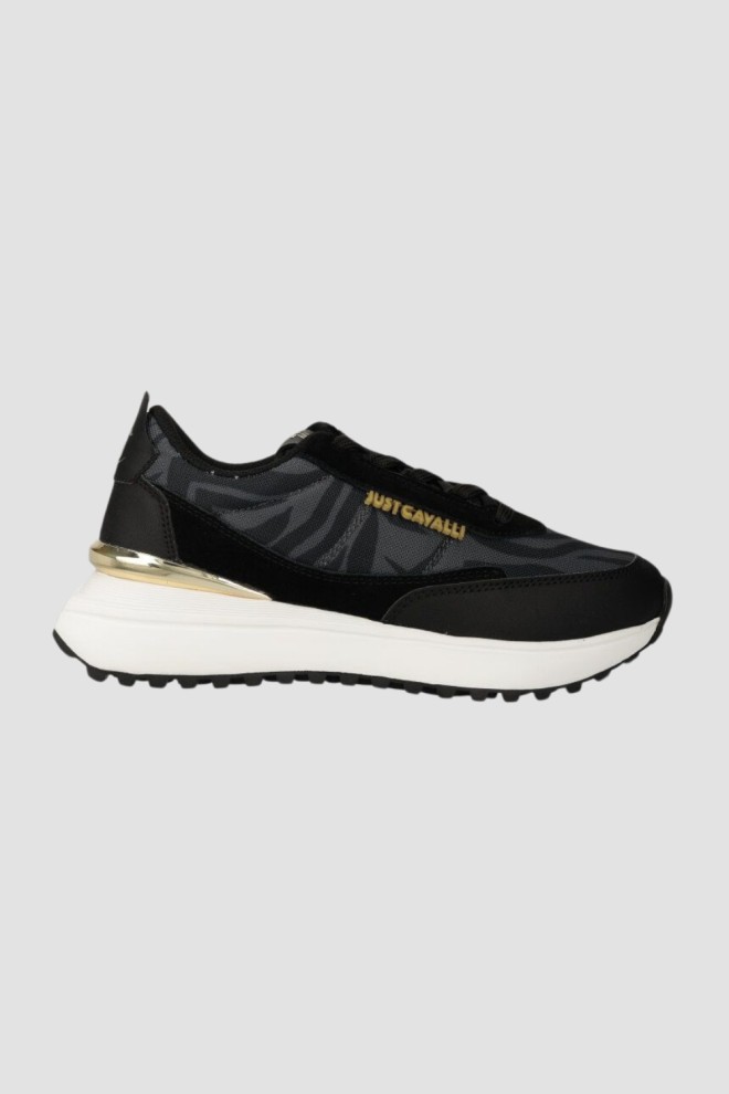 JUST CAVALLI Czarne damskie sneakersy Fondo Karina Dis, Rozmiar 38