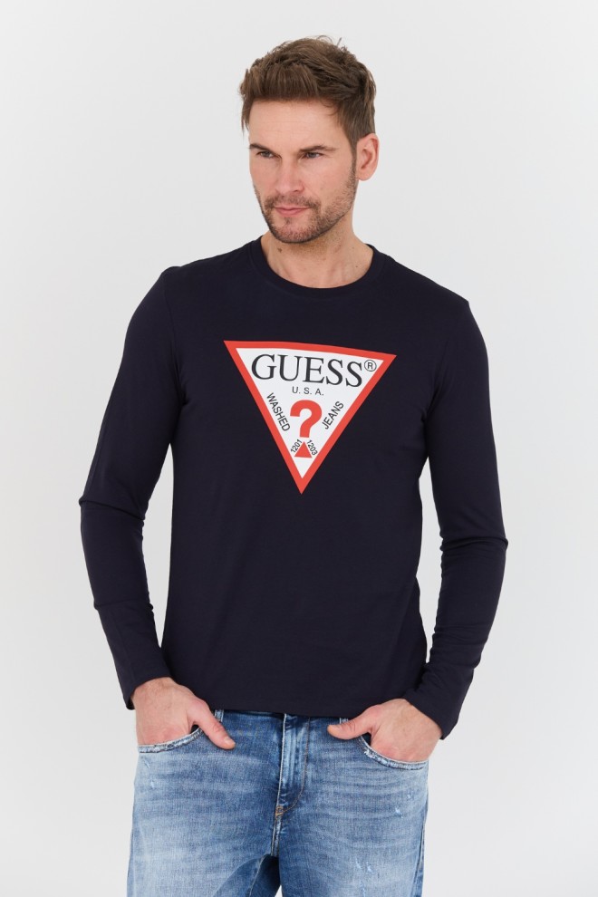 GUESS Granatowy męski longsleeve Original Logo Tee, Rozmiar XL