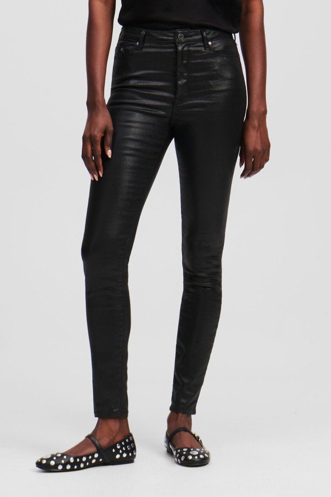 KARL LAGERFELD Czarne damskie spodnie Coated Skinny Denim Pants, Rozmiar 27