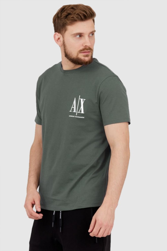ARMANI EXCHANGE Szaro-zielony t-shirt męski z wyszywanym logo, Rozmiar S