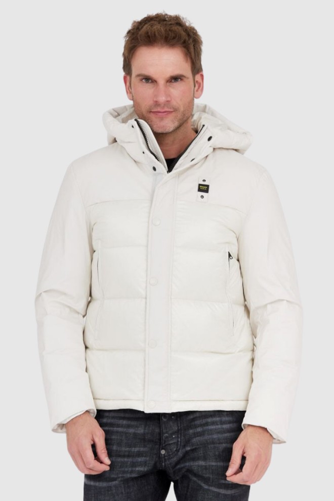 BLAUER Ecru puchowa kurtka męska z kapturem Eduardo, Rozmiar 3XL