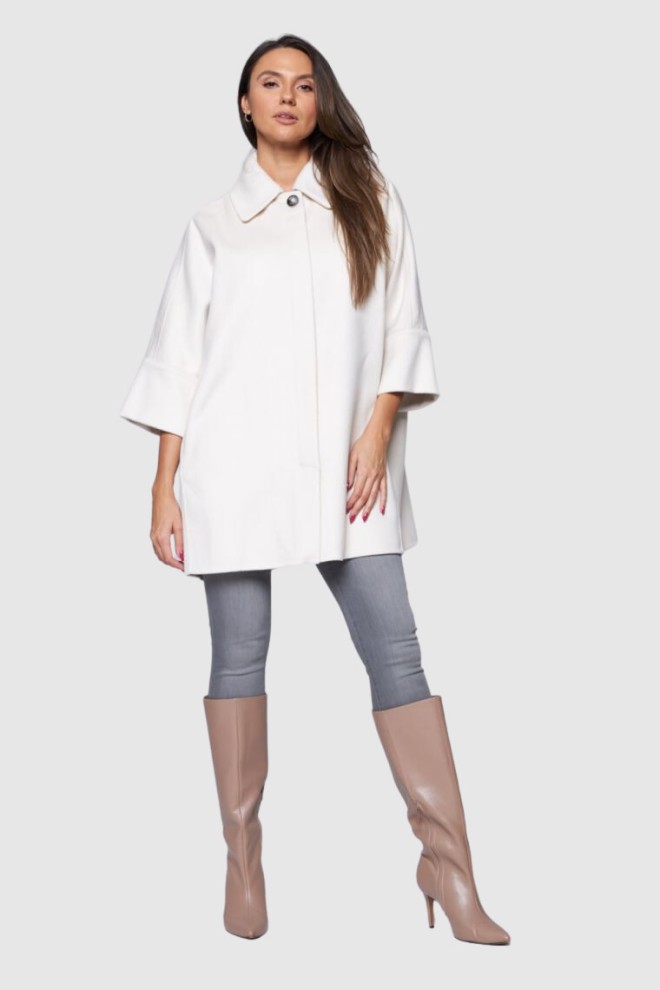 DIEGO M Wełniany płaszcz damski w kolorze ecru, Rozmiar 40 EU - 44 IT