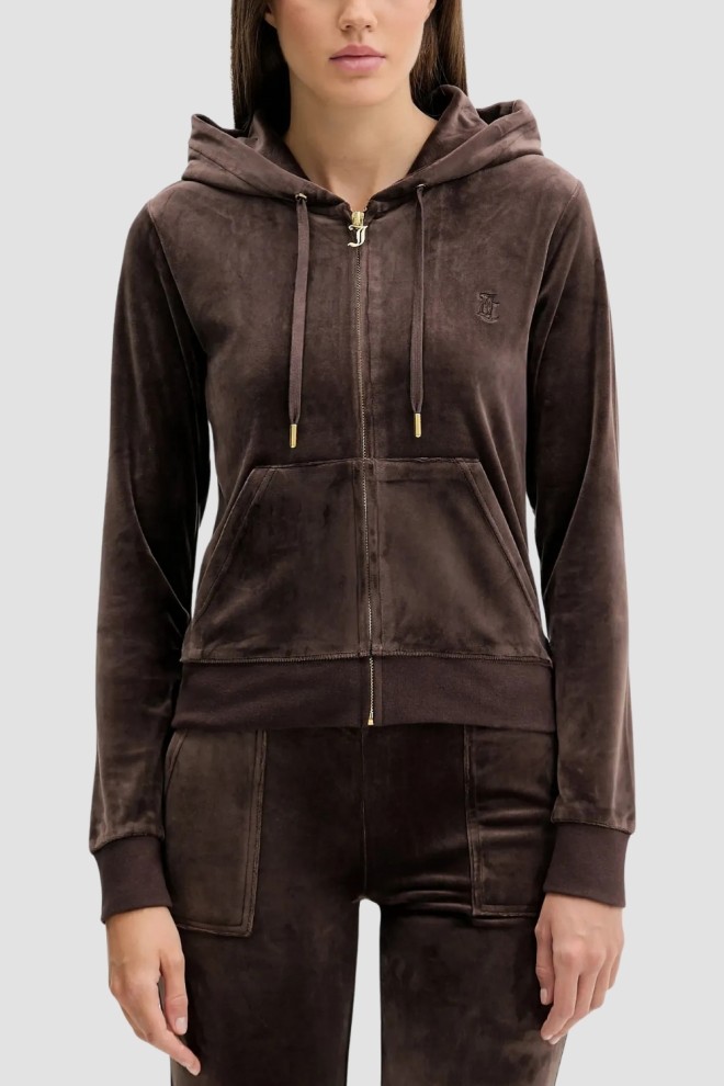 JUICY COUTURE Czekoladowa bluza damska Robertson Hoodie, Rozmiar M