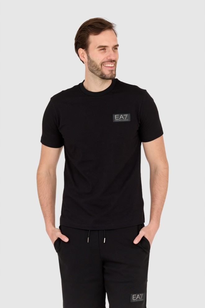 EA7 Czarny męski t-shirt z naszywką z logo, Rozmiar XXL