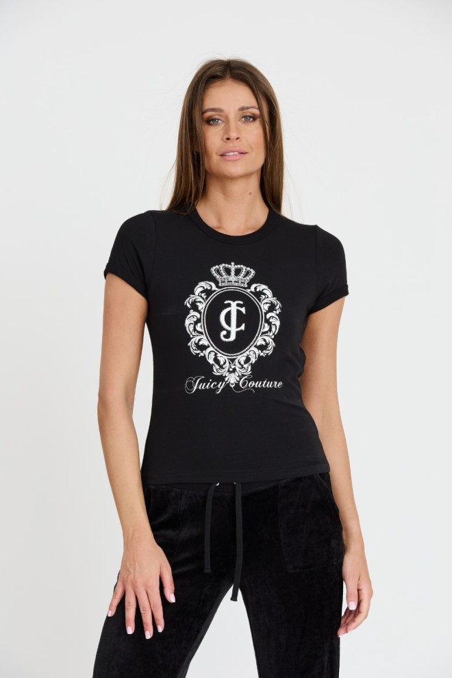JUICY COUTURE Czarny damski t-shirt Heritage Crest Fitted, Rozmiar S