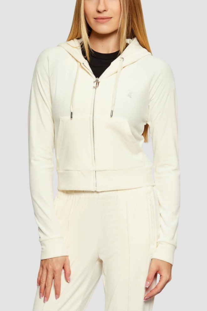JUICY COUTURE Kremowa bluza damska Madison Outline Hoodie, Rozmiar XS