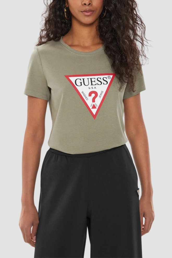 GUESS Zielony t-shirt damski Original Tee, Rozmiar XL
