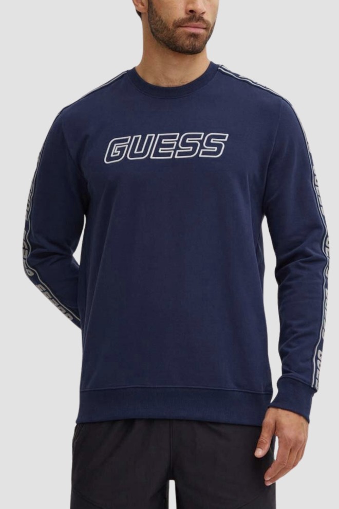 GUESS Granatowa męska bluza z lampasami Arlo Cn, Rozmiar XL