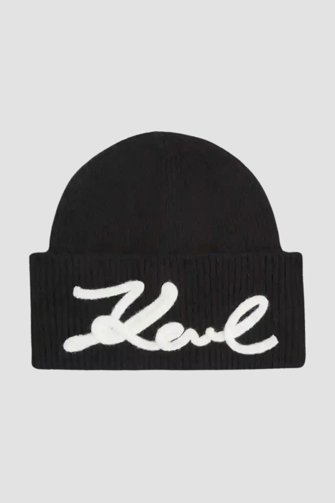 KARL LAGERFELD Czarna czapka damska z domieszką wełny
