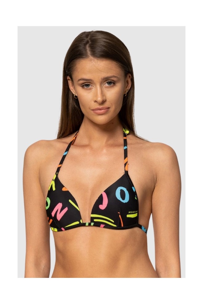 MOSCHINO Czarna góra od bikini w neonowe litery, Rozmiar XS