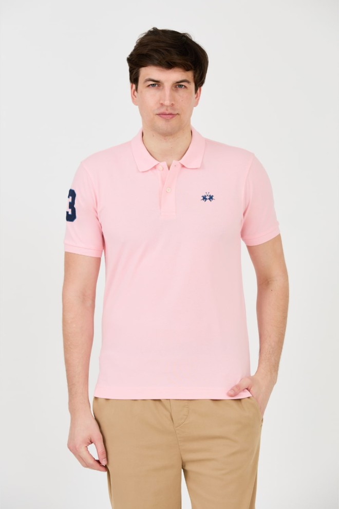 LA MARTINA Różowe męskie polo z małym logo, Rozmiar L