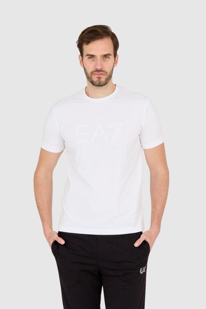 EA7 Biały męski t-shirt z dużym białym logo, Rozmiar XXL