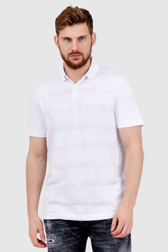 ARMANI EXCHANGE Biała męska koszulka polo w logo, Rozmiar L