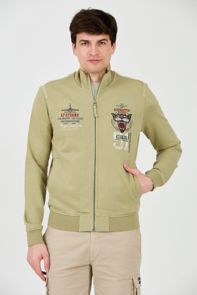 AERONAUTICA MILITARE Zielona męska bluza Embroidered 51st, Rozmiar M