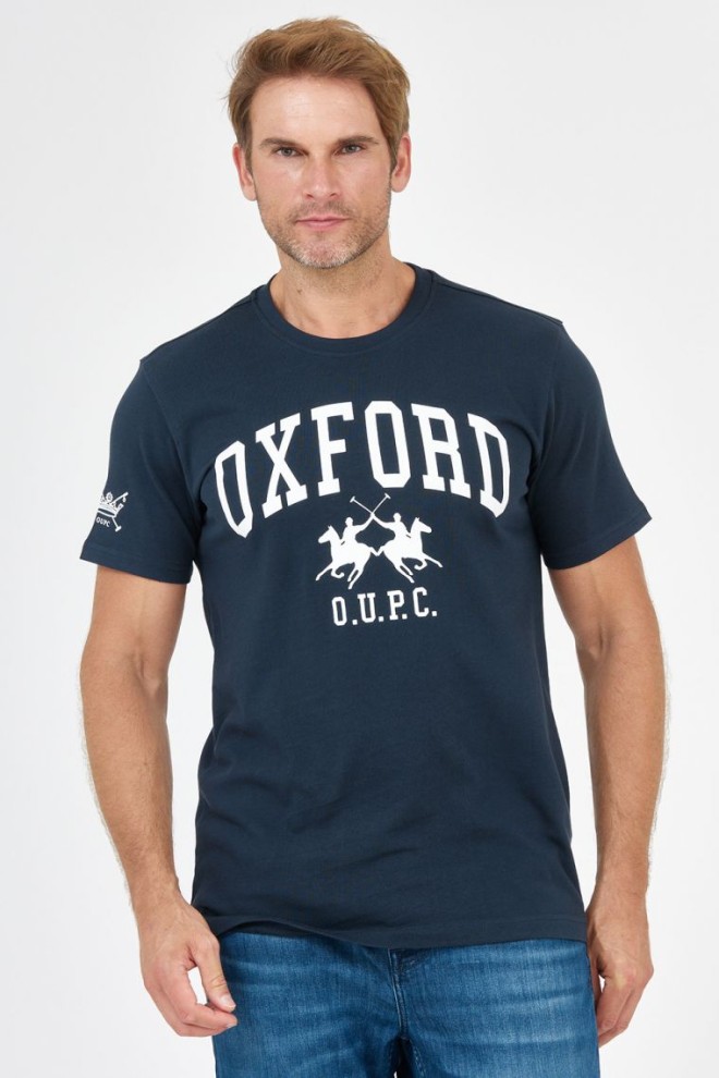 LA MARTINA Granatowy t-shirt męski z dużym logo, Rozmiar M