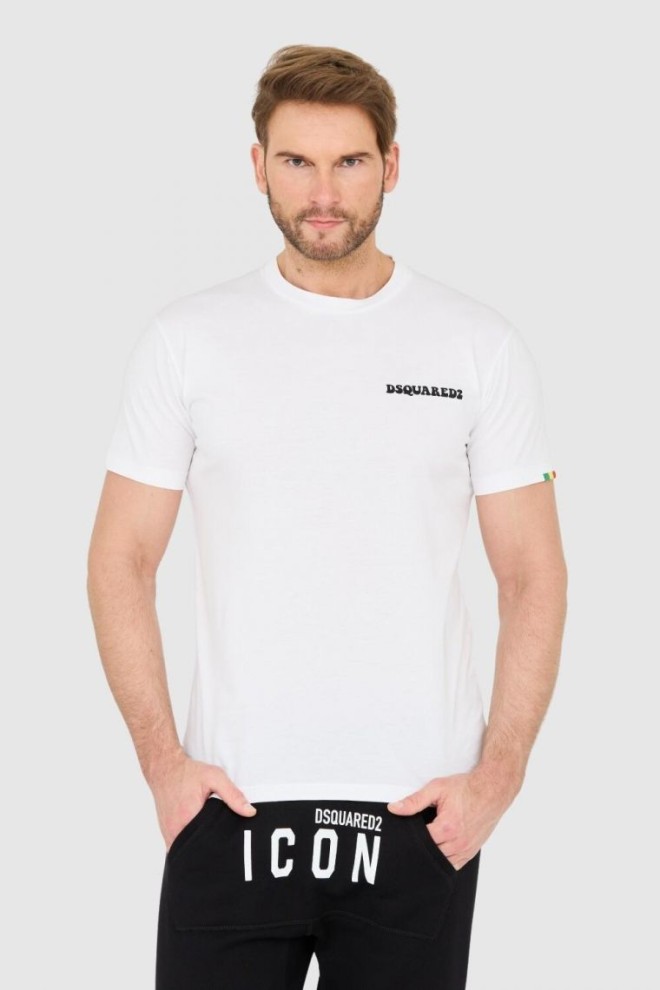 DSQUARED2 Biały męski bawełniany t-shirt z małym logo, Rozmiar S