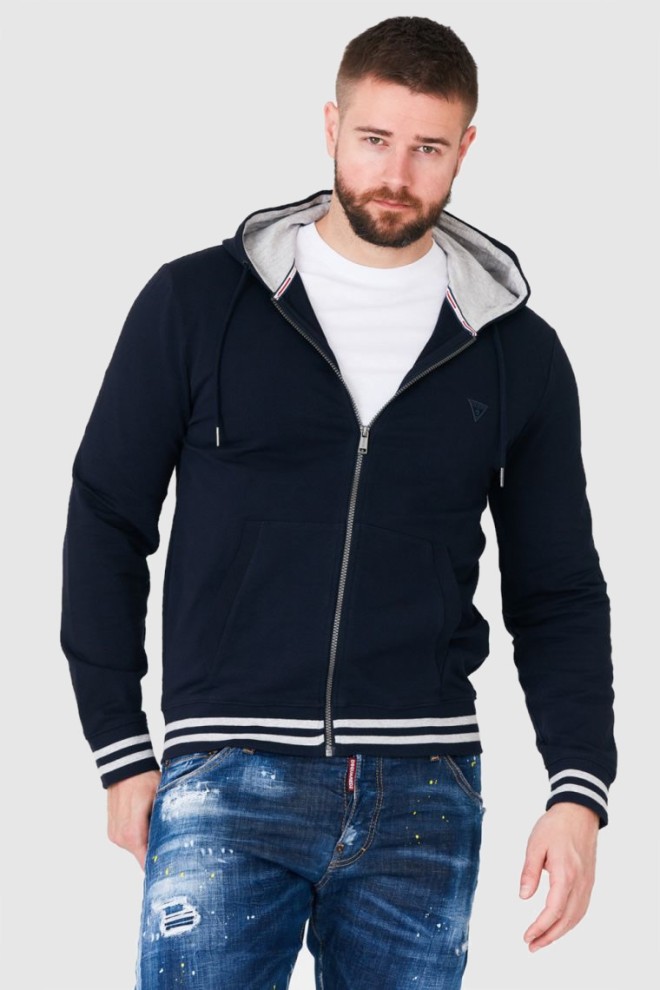 GUESS Granatowa bluza męska z kapturem na zamek, Rozmiar S
