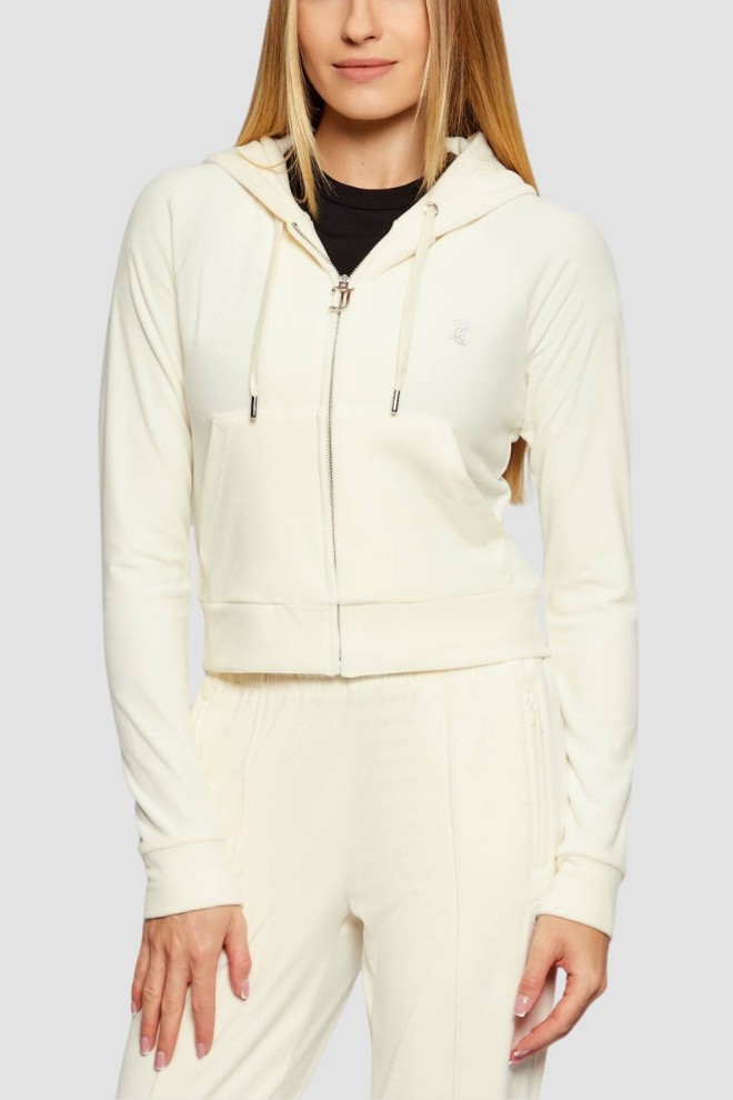 JUICY COUTURE Kremowa bluza damska Madison Outline Hoodie, Rozmiar S