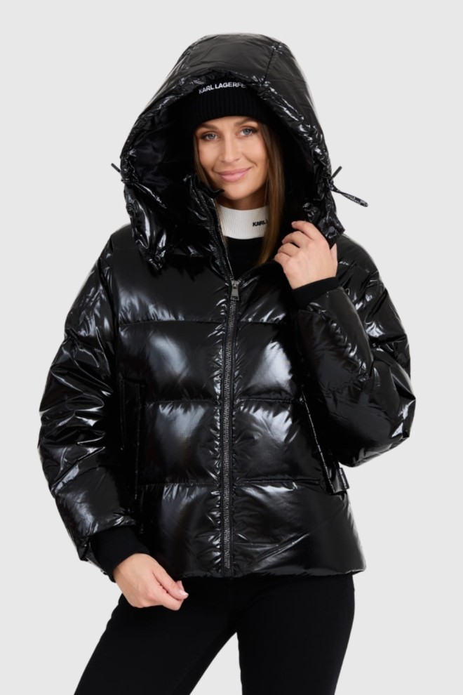 KARL LAGERFELD Czarna damska kurtka Hooded Down Jacket, Rozmiar S