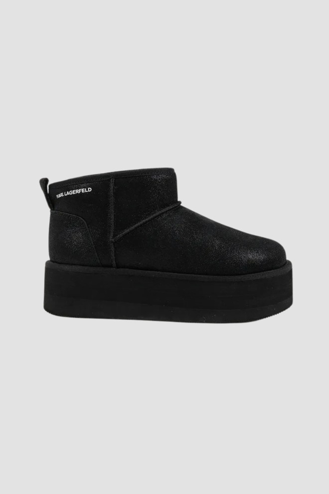 KARL LAGERFELD Czarne botki zamszowe THERMO Lo Slip On Boot, Rozmiar 38