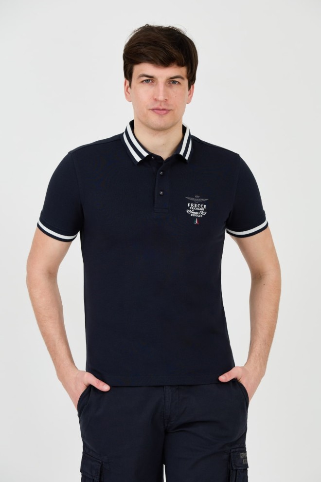 AERONAUTICA MILITARE Granatowe męskie polo Short Sleeve