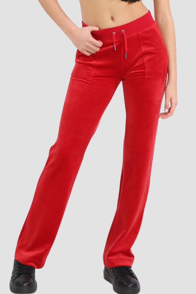 JUICY COUTURE Czerwone damskie spodnie welurowe Del Ray Pocket Pant, Rozmiar S