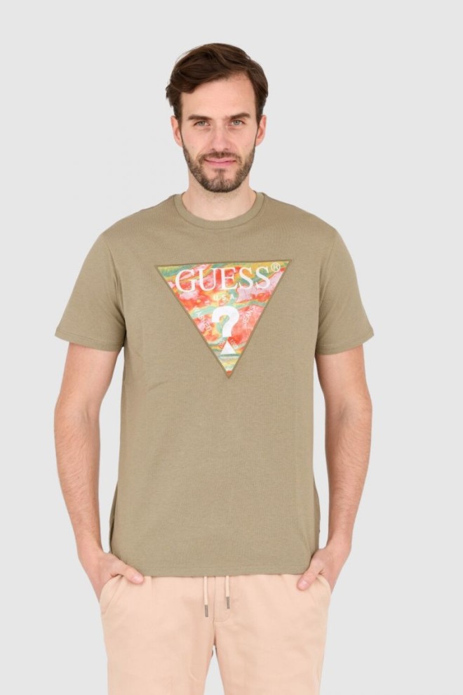 GUESS Zielony męski t-shirt bawełniany slim fit, Rozmiar S