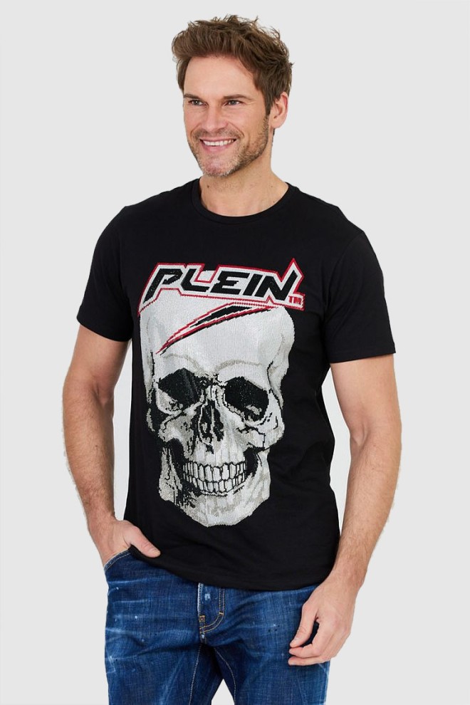 PHILIPP PLEIN Czarny t-shirt męski Platinum cut round neck space plein, Rozmiar XXL