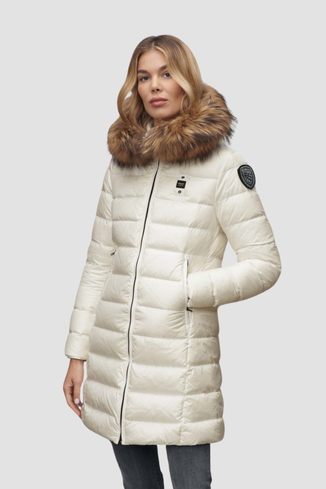 BLAUER Biała damska kurtka Kristin Raincoat Long Jackets, Rozmiar XL