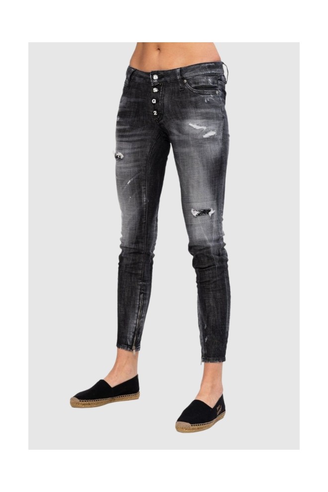 DSQUARED2 Medium waist skinny jeans czarne jeansy damskie, Rozmiar 36