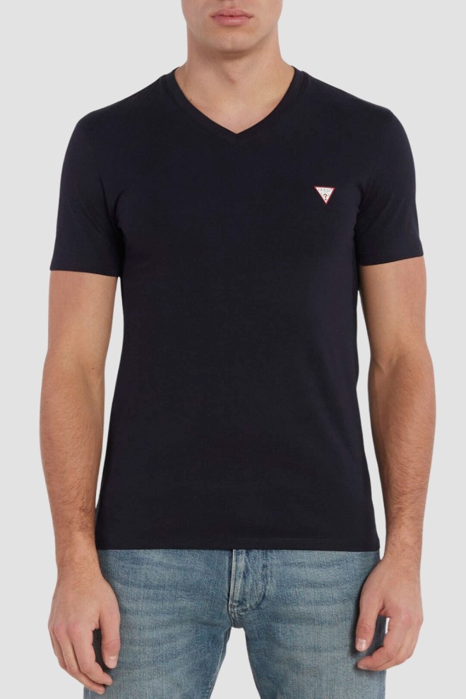 GUESS Granatowy męski t-shirt z małym logo, Rozmiar XXL