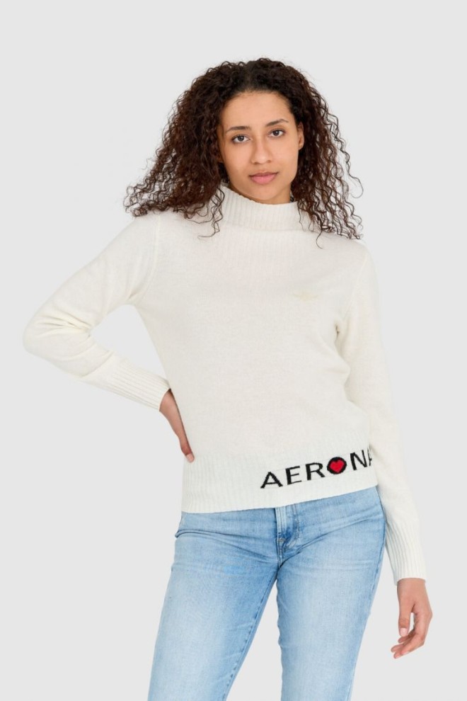 AERONAUTICA MILITARE Kremowy sweter damski z domieszką kaszmiru, Rozmiar XS