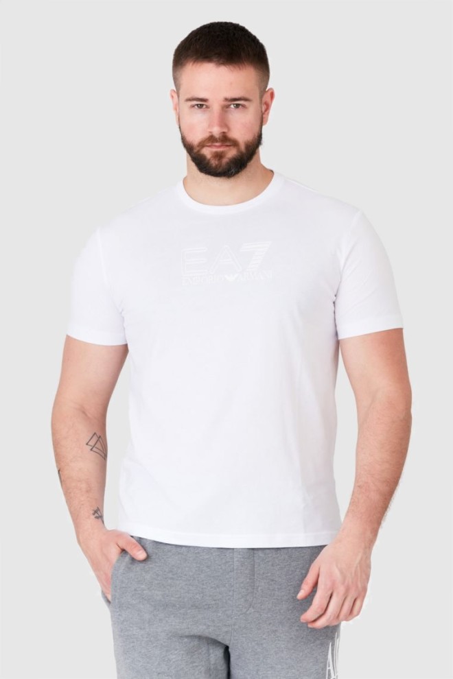 EA7 Biały t-shirt męski z aplikacją z logo, Rozmiar M