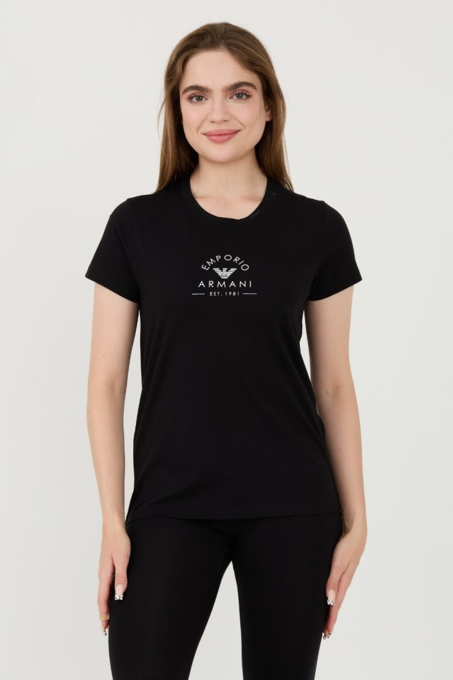 EMPORIO ARMANI Czarny damski t-shirt Uni Logo Printe, Rozmiar M