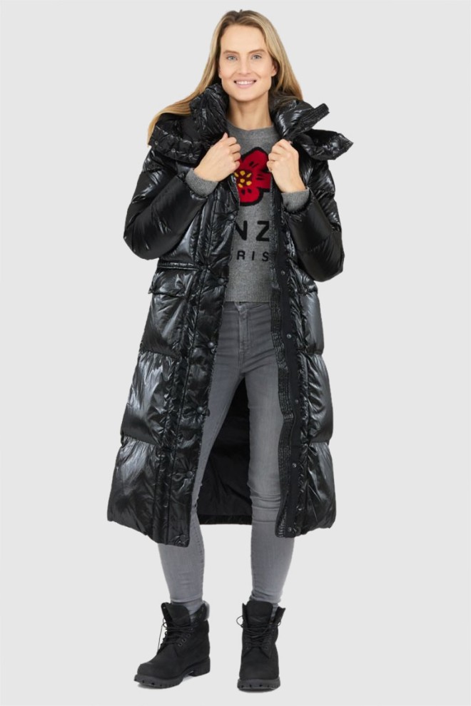 BLAUER Czarny puchowy płaszcz damski naomi z odpinanym kapturem, Rozmiar L