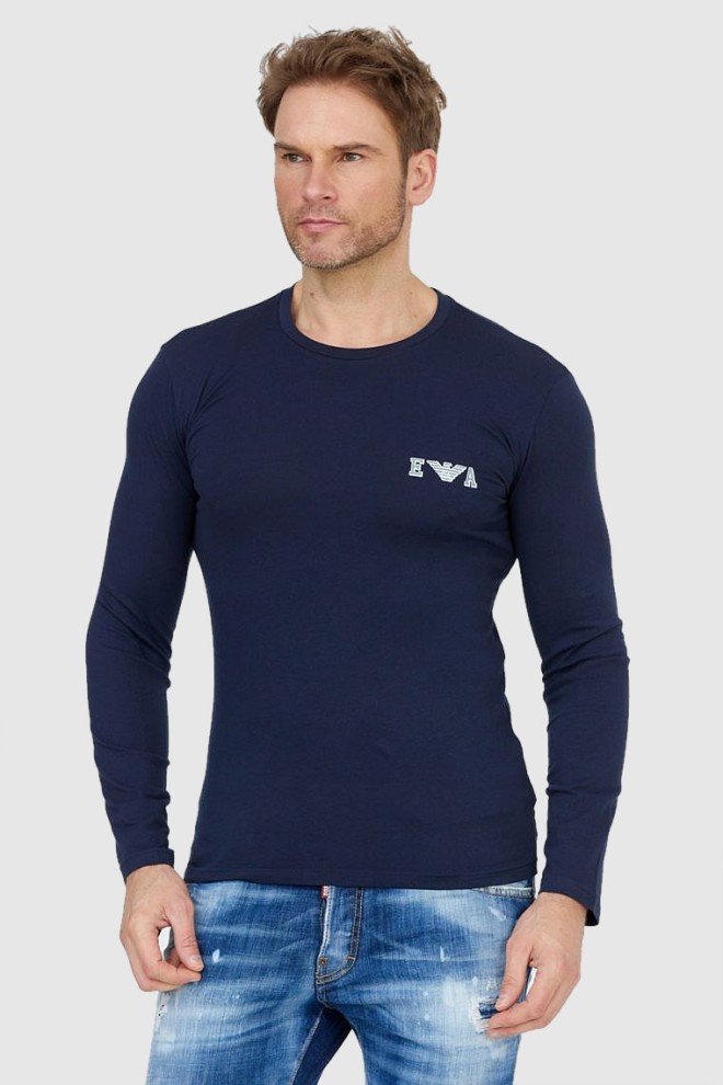 EMPORIO ARMANI Granatowy longsleeve męski z szarym logo