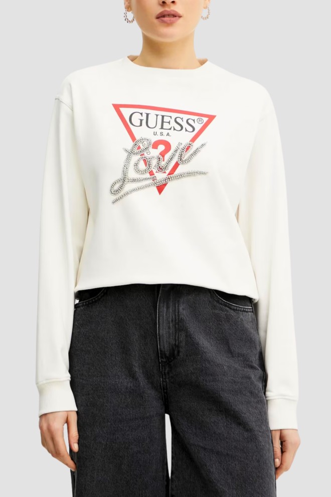 GUESS Biała bluza damska Love, Rozmiar M