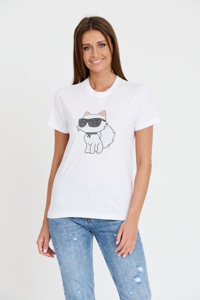 KARL LAGERFELD Biały damski t-shirt Ikonik 2.0, Rozmiar XS
