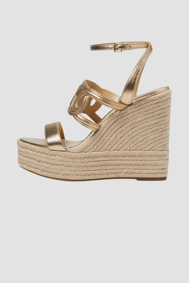 MICHAEL KORS Złote sandały Alma Wedge Espadrille, Rozmiar 38