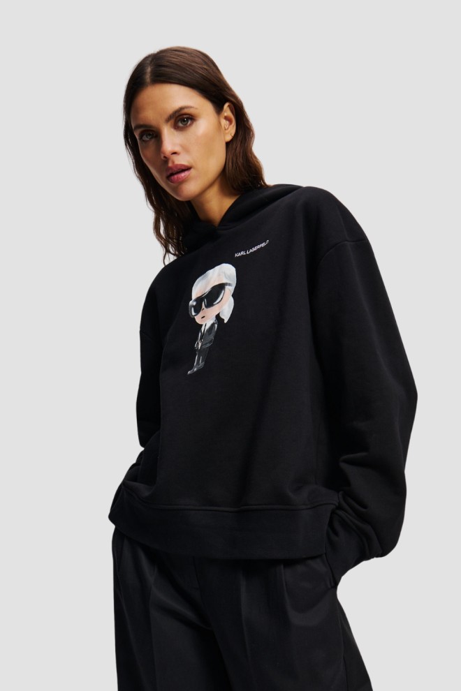 KARL LAGERFELD Czarna damska bluza z kapturem Ikon Aquarelle K, Rozmiar XS