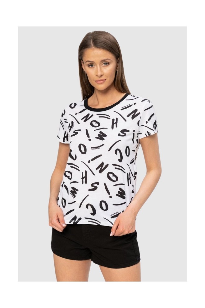 MOSCHINO Biały t-shirt dmski w czarne litery, Rozmiar XS