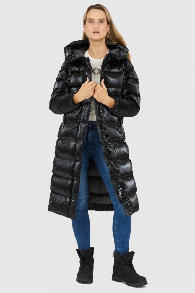 HETREGO Czarny damski błyszczący płaszcz puchowy z odpinanymi rękawami Summer, Rozmiar 36 EU - 40 IT