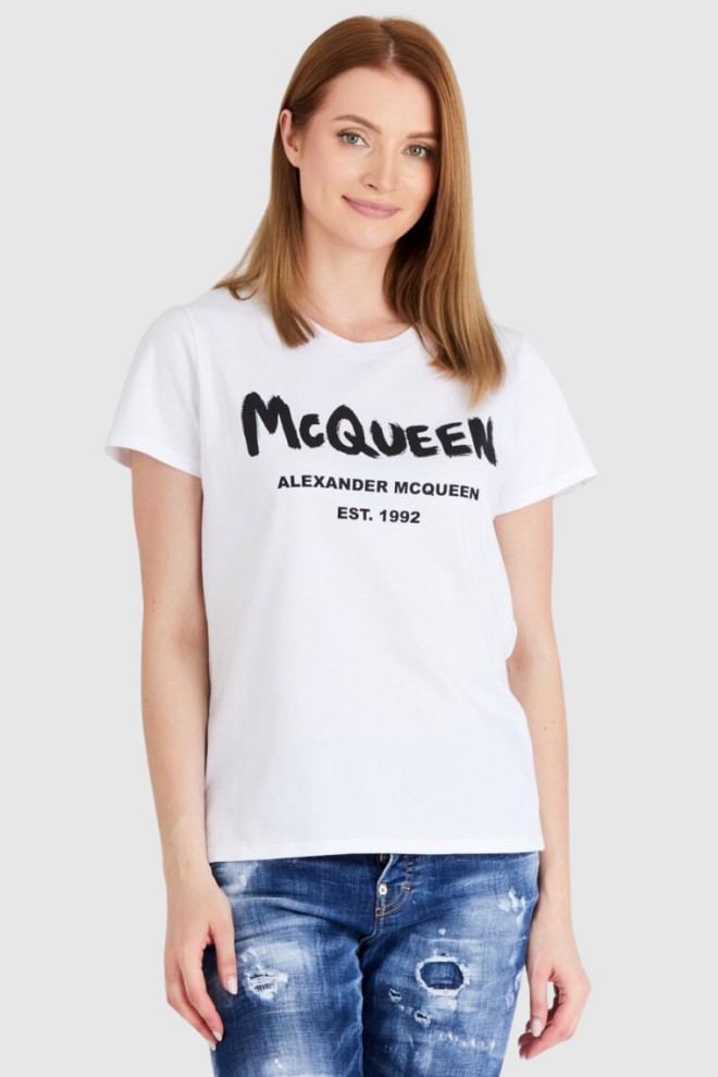 ALEXANDER MCQUEEN Biały t-shirt damski z logo, Rozmiar 40
